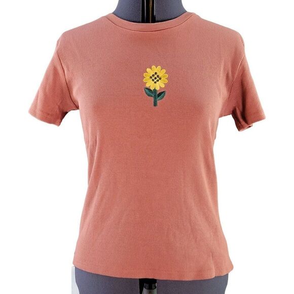 Mighty Fine Sunflower Embroidered Short Sleeve T-Shirt Sz 1X - Picture 1 of 9